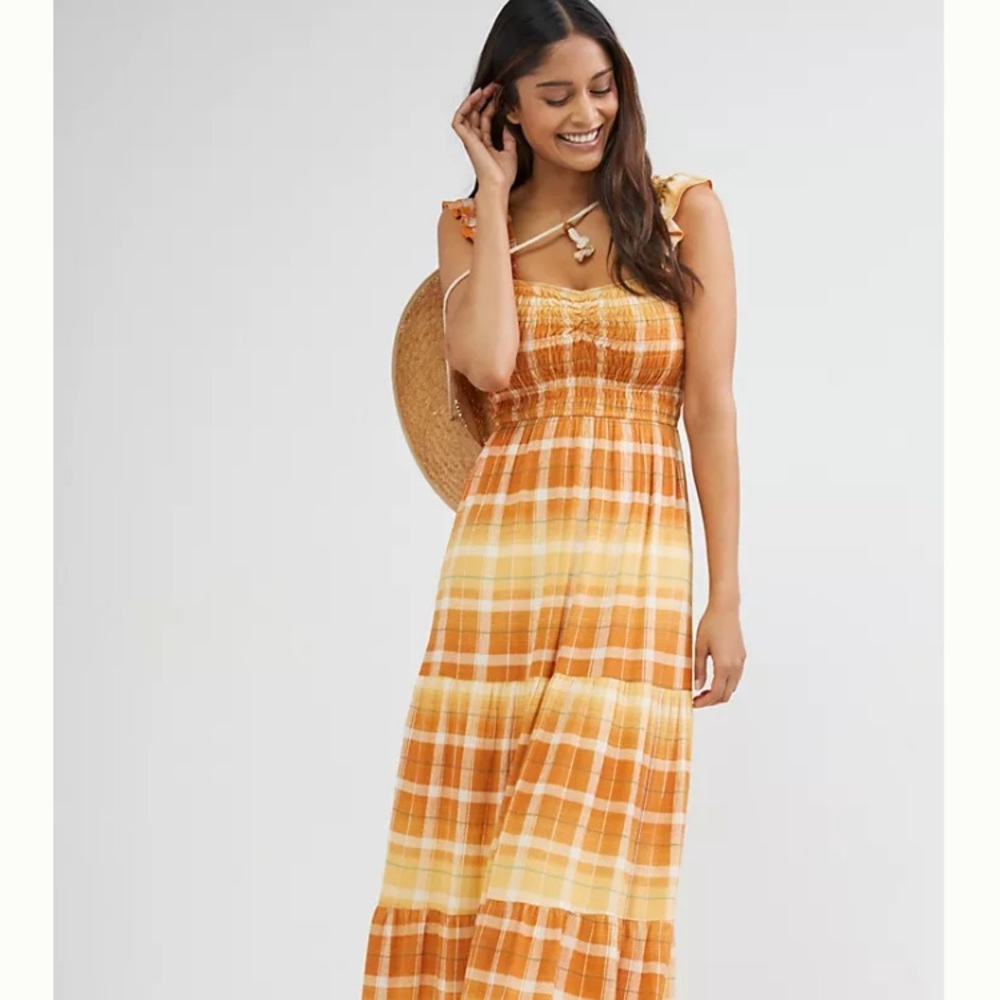 ANTHROPOLOGIE En Elly Ruffle Plaid Maxi Dress